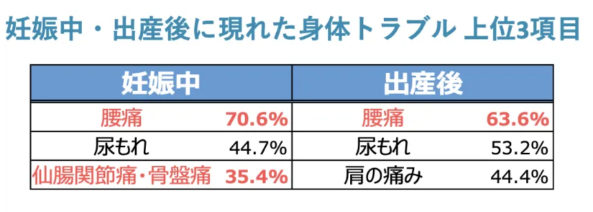 妊娠中・出産後の母体の身体トラブル実態調査
