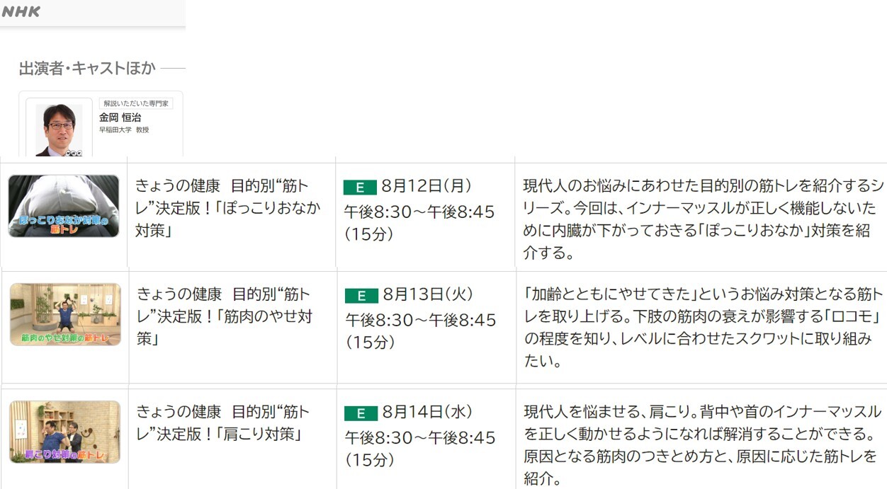 金岡先生が「きょうの健康」に出演